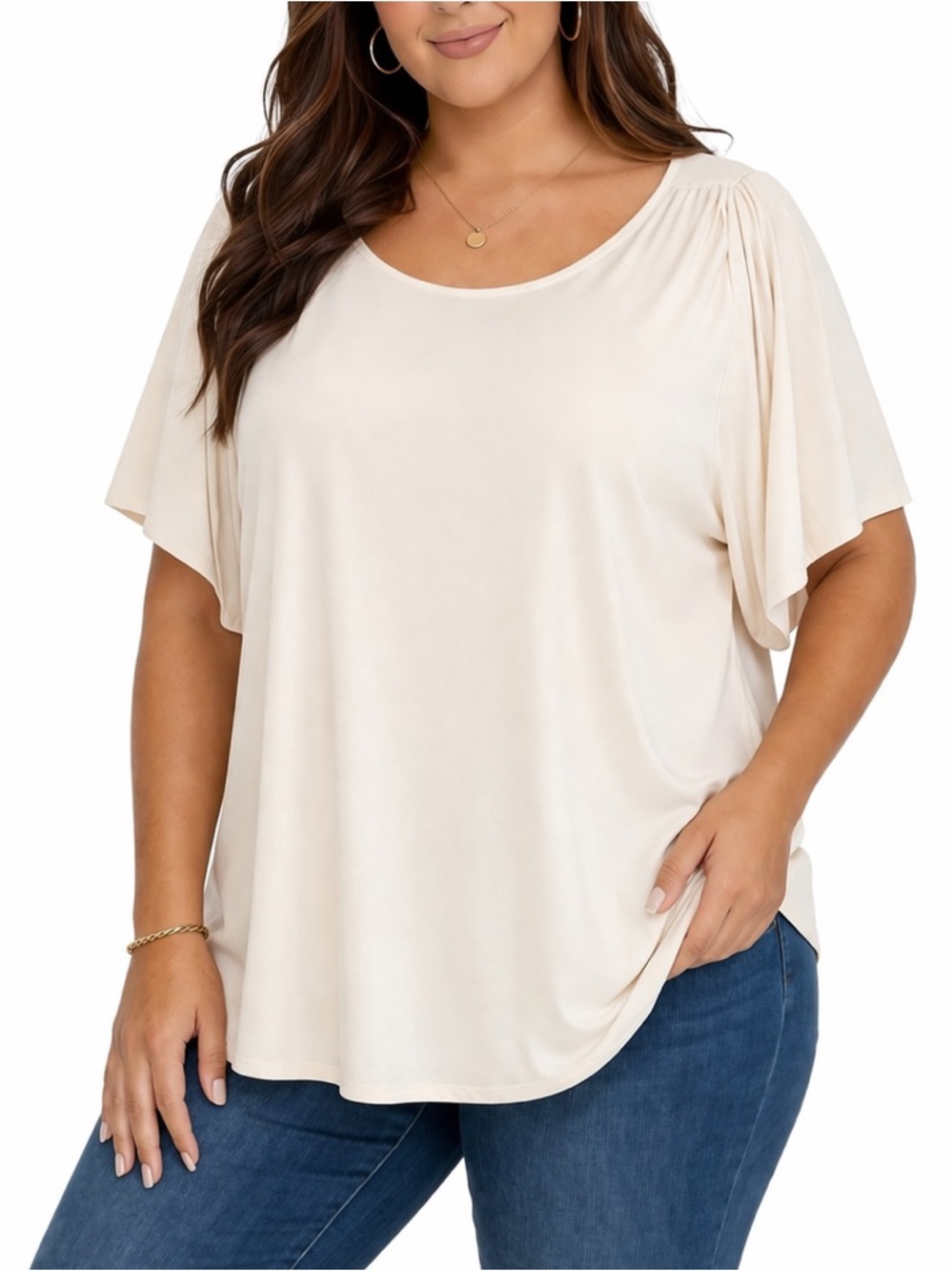 NWT Lauren Ralph Lauren Cream Short Sleeve Blouse Stretch Lightweight Size XXL